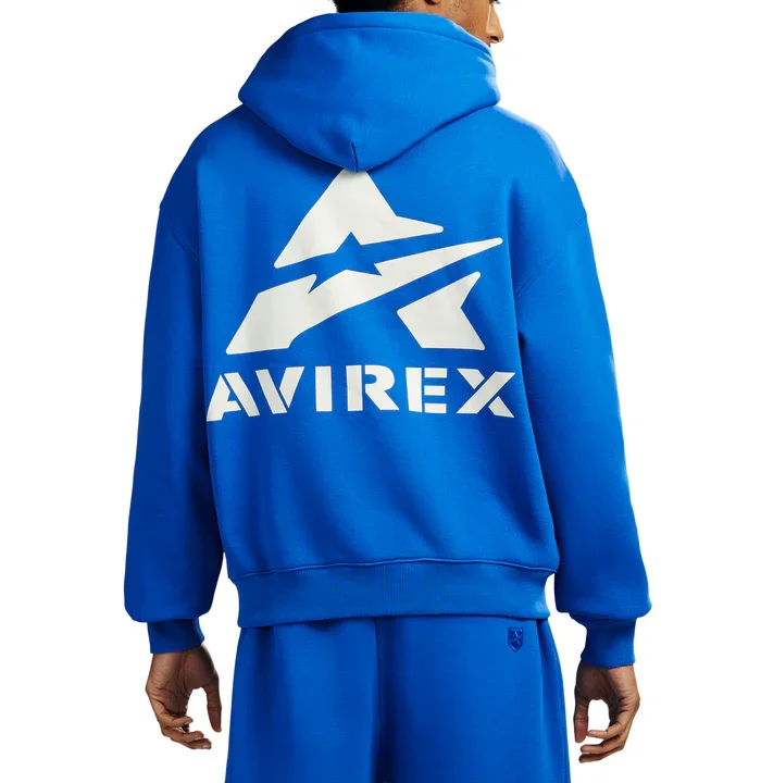 Hoodie Avirax Big “A” Cobalt – Pull-over en Fleece de Coton Premium