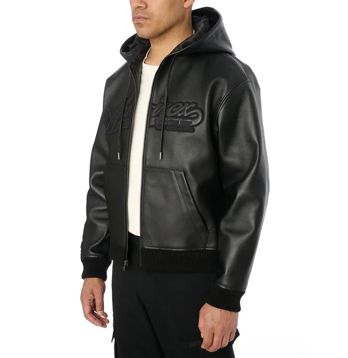 Moletom com Capuz de Couro Nappa Avirax Preto – Jaqueta de Couro Masculina Premium