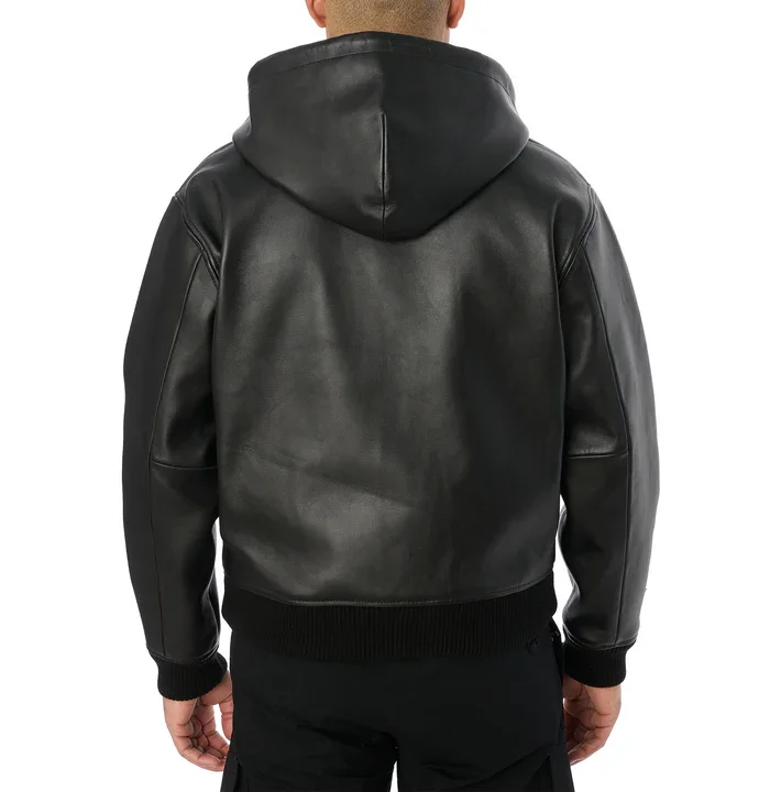 Moletom com Capuz de Couro Nappa Avirax Preto – Jaqueta de Couro Masculina Premium