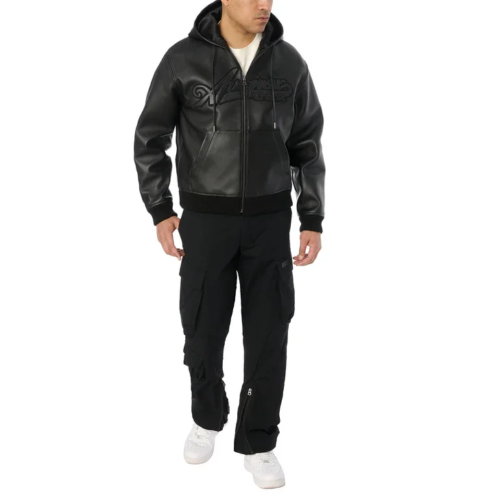 Moletom com Capuz de Couro Nappa Avirax Preto – Jaqueta de Couro Masculina Premium