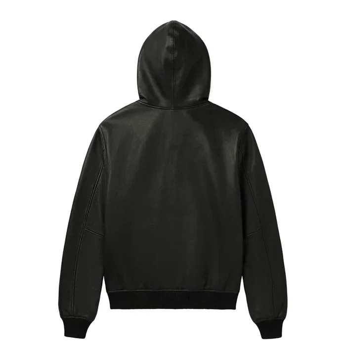 Moletom com Capuz de Couro Nappa Avirax Preto – Jaqueta de Couro Masculina Premium