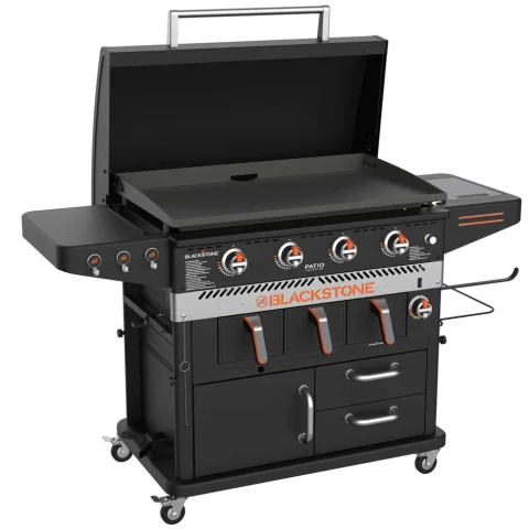 Combo de Air Fryer e Chapa de 36" com Tampa, Churrasqueira a Gás Propano e Cestos de Airfryer Integrados