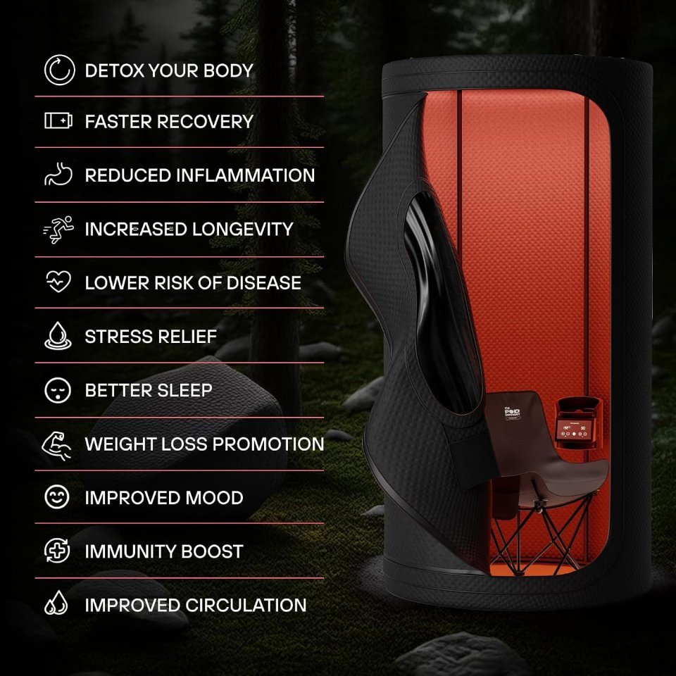 THE POD COMPANY Sauna Pod 2.0 Trockensauna für Erholung & Wellness – 100% natürliche Baumwollkabine, bis zu 185°F trockene Wärme