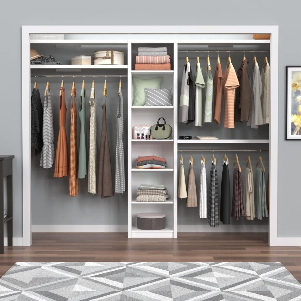 Kit Organizzatore per Armadio in Legno ClosetMaid SpaceCreations 44"–115", Bianco Brillante